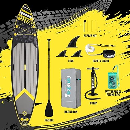 Tabla de paddle surf inflable multifuncional FunWater con aletas, correa de seguridad y bomba manual, para adultos y adolescentes de todos los niveles. 